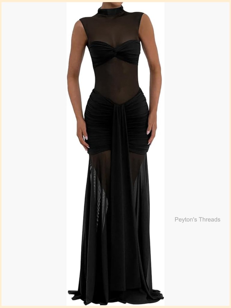 Elegant Mesh Sheer Sleeveless Bodycon Formal Maxi Dress